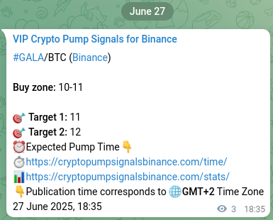 Authenticated proof of GALA's pump signal on Binance at 27 June 2025, 19:05