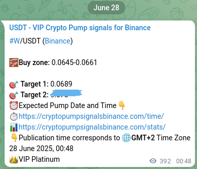 Signal verification: W pump on Binance at 28 June 2025, 04:03