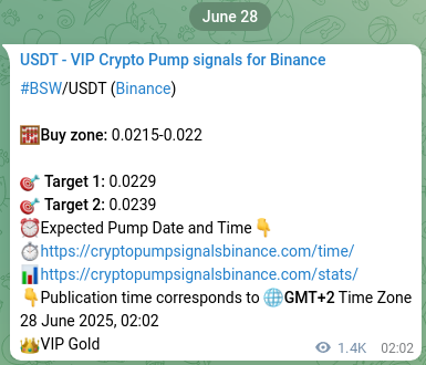 Live proof of BSW pump signal on Binance, 28 June 2025, 13:40