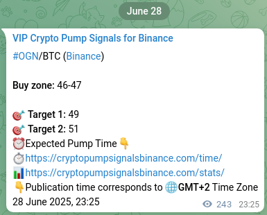 Proof of OGN pump signal on Binance at 29 June 2025, 06:10