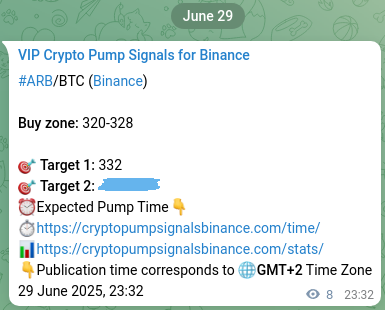Trading signal proof: ARB pump from Binance, 29 June 2025, 23:45