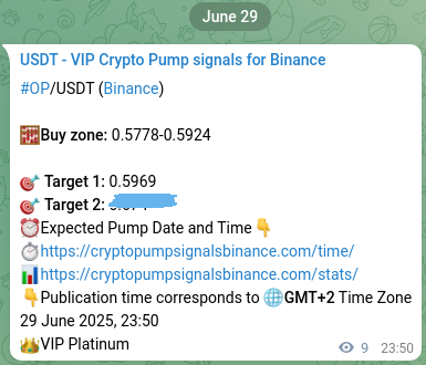 Authenticated proof of OP's pump signal on Binance at 30 June 2025, 00:05