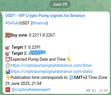 Signal verification: SAGA pump on Binance at 30 June 2025, 00:11