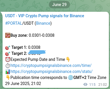 Crypto market signal proof: PORTAL pump on Binance, 30 June 2025, 00:15