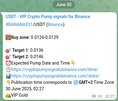 BANANAS31 pump signal confirmation from Binance, timestamp: 30 June 2025, 04:15