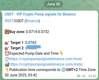 Authenticated SXT pump signal on Binance, 30 June 2025, 04:51