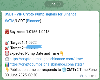 Binance pump signal verification for ATM at 30 June 2025, 08:40