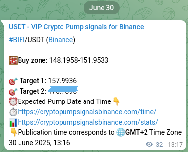 Crypto trading signal confirmation: BIFI pump on Binance, 30 June 2025, 14:10