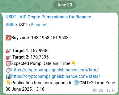 Binance exchange signal confirmation for BIFI, 30 June 2025, 14:15