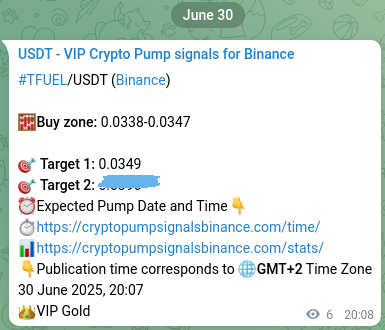 Real-time proof of TFUEL pump signal on Binance, 30 June 2025, 20:18