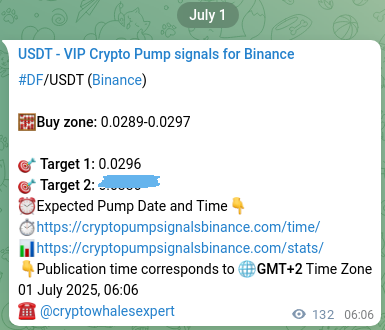 Crypto trading signal verification: DF pump on Binance, 01 July 2025, 09:46