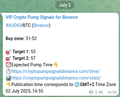 Authenticated proof of AUDIO's pump signal on Binance at 05 July 2025, 11:08