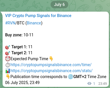Trading signal proof: RVN pump from Binance, 06 July 2025, 23:51