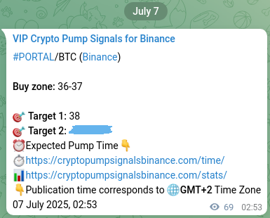 Crypto trading signal proof: PORTAL pump on Binance, 07 July 2025, 04:47