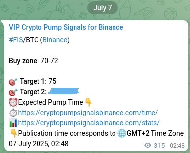 Crypto market signal proof: FIS pump on Binance, 07 July 2025, 11:34