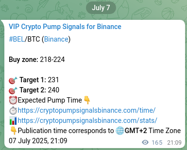 Crypto market signal proof: BEL pump on Binance, 08 July 2025, 01:44