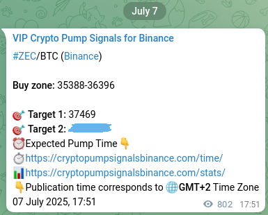 Authenticated proof of ZEC's pump signal on Binance at 08 July 2025, 16:08