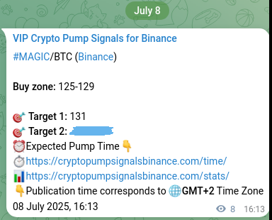 Authenticated proof of MAGIC's pump signal on Binance at 08 July 2025, 16:27