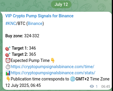 Crypto pump signal proof: KNC on Binance, 12 July 2025, 06:47