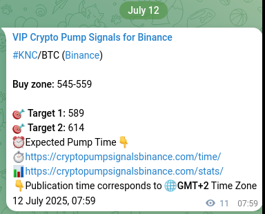 KNC pump signal verification from Binance, timestamp: 12 July 2025, 08:18