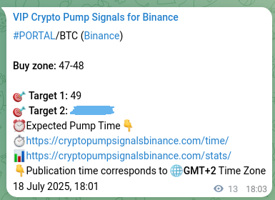 Signal documentation: PORTAL pump evidence on Binance, 18 July 2025, 18:23