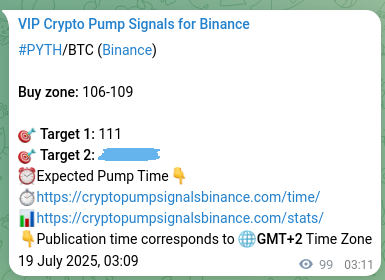 Pump evidence: PYTH signal delivery on Binance, 19 July 2025, 05:55
