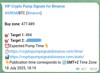 Signal verification: ARKM pump on Binance at 19 July 2025, 06:13