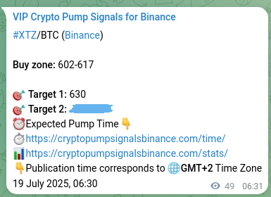 Crypto trading signal proof: XTZ pump on Binance, 19 July 2025, 07:53