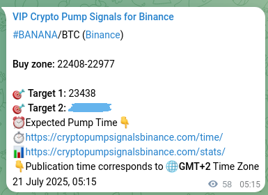 Trading signal proof: BANANA pump from Binance, 21 July 2025, 06:49