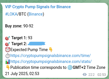 Market proof: LOKA pump signal validation on Binance, 21 July 2025, 09:01