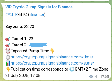 Crypto trading signal proof: ASTR pump on Binance, 21 July 2025, 17:11