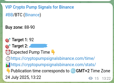 Binance pump signal data for BB at 24 July 2025, 13:45