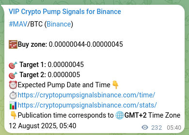 Binance pump signal data for MAV at 12 August 2025, 12:07