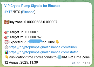 Pump validation: XTZ signal confirmation on Binance, 12 August 2025, 12:28