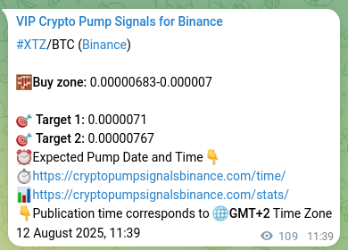 Trading evidence: XTZ signal performance on Binance, 12 August 2025, 14:40