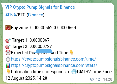 Real-time proof of ENA pump signal on Binance, 12 August 2025, 14:47