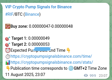 Binance pump signal proof for RIF on 13 August 2025, 02:50