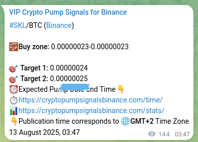 Binance pump signal proof for SKL on 13 August 2025, 07:46