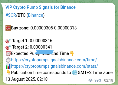 Signal validation: SCR pump evidence on Binance, 14 August 2025, 05:52
