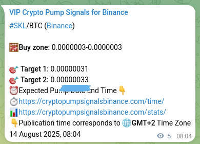 Binance trading signal proof for SKL pump, 14 August 2025, 08:13