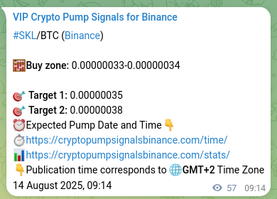 Binance pump signal data for SKL at 14 August 2025, 10:48