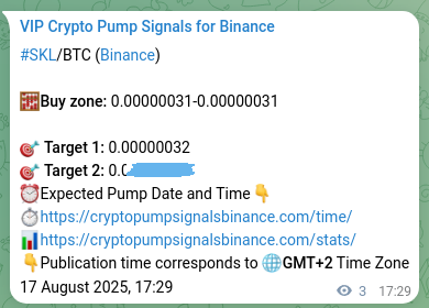 Trading authentication: SKL signal proof on Binance, 17 August 2025, 17:32