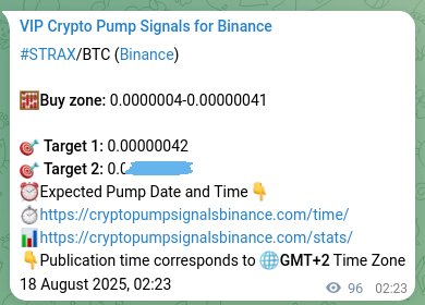 Crypto pump signal proof: STRAX on Binance, 18 August 2025, 05:03