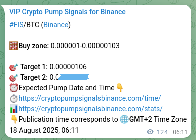 Real-time proof of FIS pump signal on Binance, 18 August 2025, 09:38