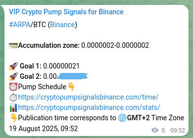 Pump evidence: ARPA signal delivery on Binance, 19 August 2025, 10:00