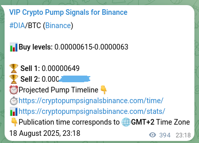 Pump authentication: DIA signal verification on Binance, 19 August 2025, 10:14