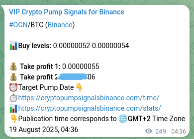 Trading signal proof: OGN pump from Binance, 19 August 2025, 11:30