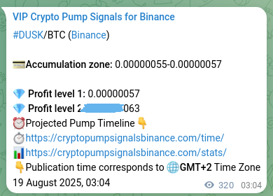 Trading evidence: DUSK signal performance on Binance, 19 August 2025, 11:57