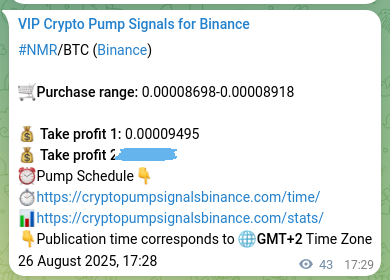 Crypto pump signal analytics for NMR on Binance, 26 August 2025, 18:41