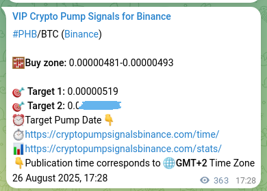 Crypto market signal proof: PHB pump on Binance, 27 August 2025, 03:32